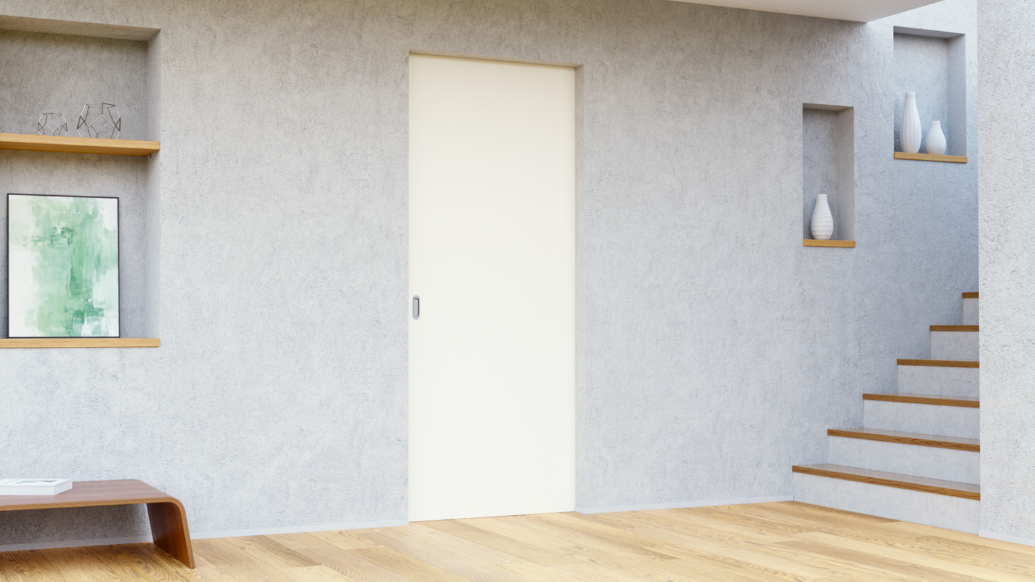 Zargenlose Schiebetür in der Wand laufend I Komplettset mit Holztür I 1-Flügelig I für Trockenbauwände I BELPORT B1TH – Bild 6
