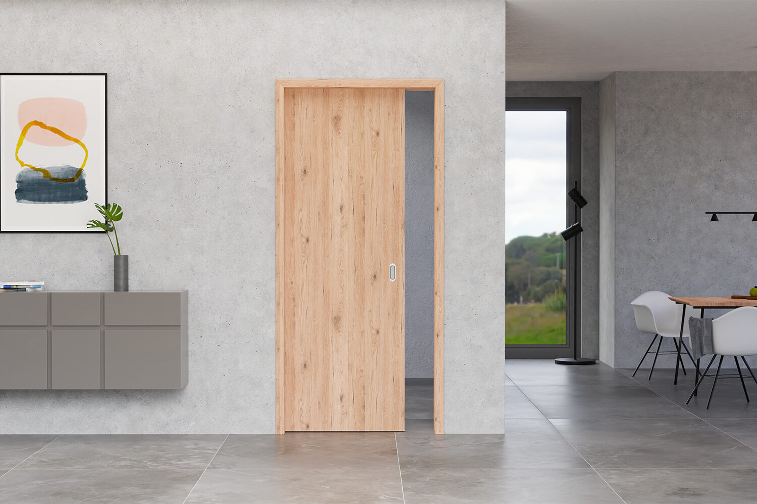 CAVIS C1TH Schiebetürkomplettset mit Holztürblatt und Zarge in Eichedekor für Trockenbauwände