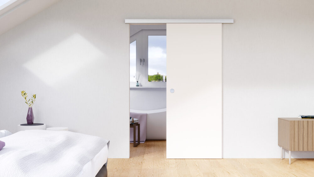 Schiebetür Holz Komplettset I Holzschiebetür mit Beschlag im Set I Weiß, Eiche & andere Farben I 1-Flügelig I Vor der Wand Laufend I Traval T1H C31