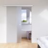 Glasschiebetür Komplettset I Schiebetür Glas mit Beschlag I Softclose I Milchglas (Satiniert), Klarglas, Gestreift I Edelstahl Optik I TRAVAL T1G-C31